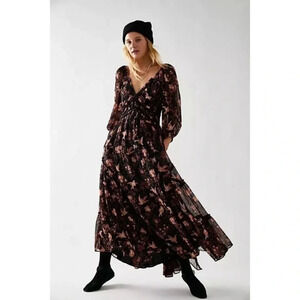 New Free People Jewel Long-Sleeve Floral Print Maxi Dress Small
